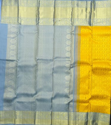  Yellow And Silver Silk Saree With Blouse Piece