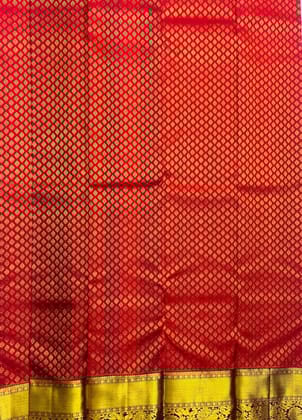  Red and gold silk brocade fabric with traditional Indian design