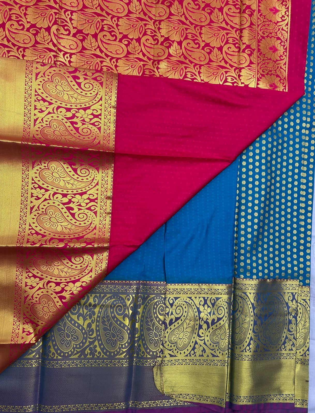 Blue Saree With Golden Zari Border