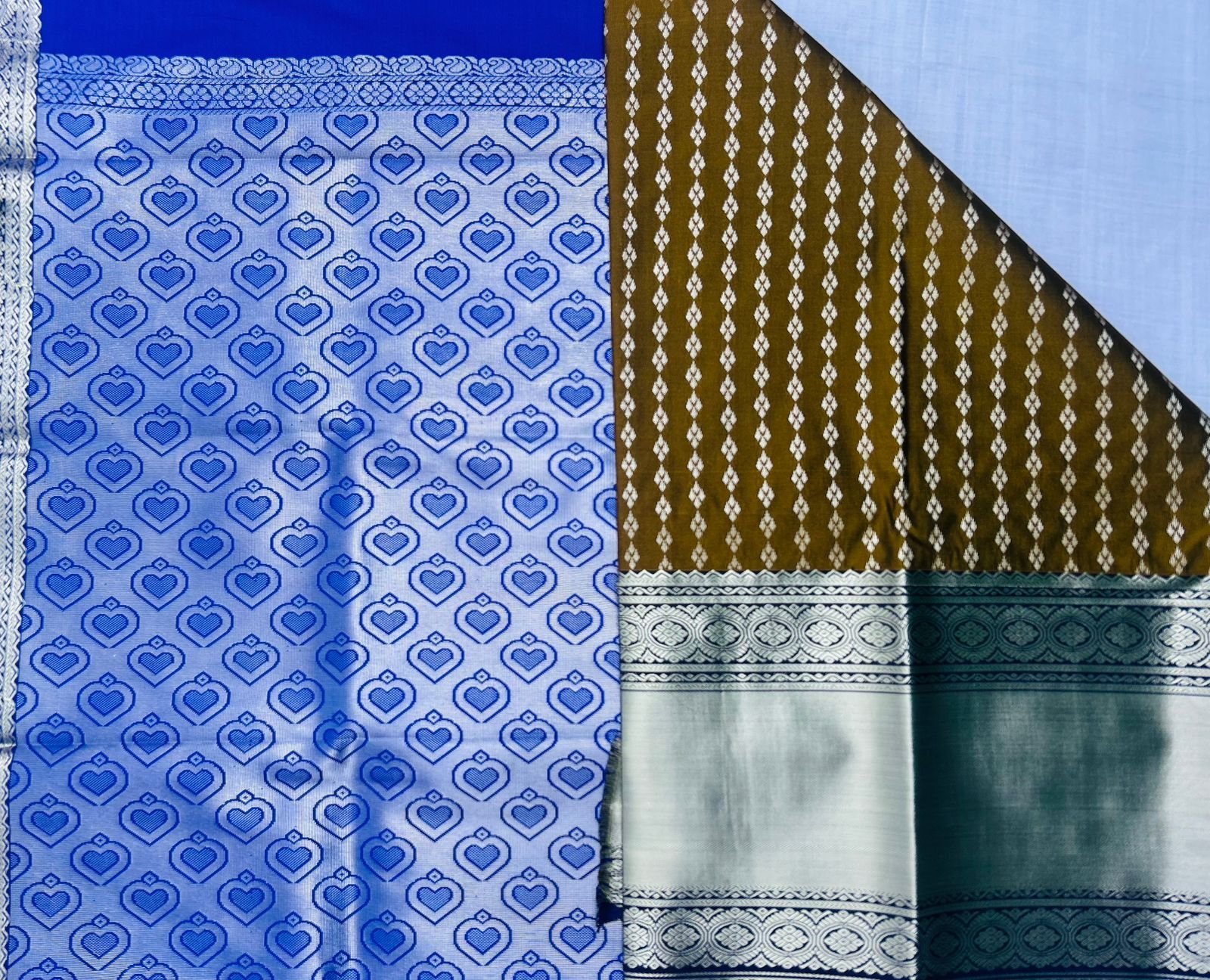 Blue and gold zari woven traditional silk saree