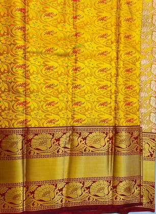  Yellow and Red Kanjivaram Silk Saree With Blouse Piece