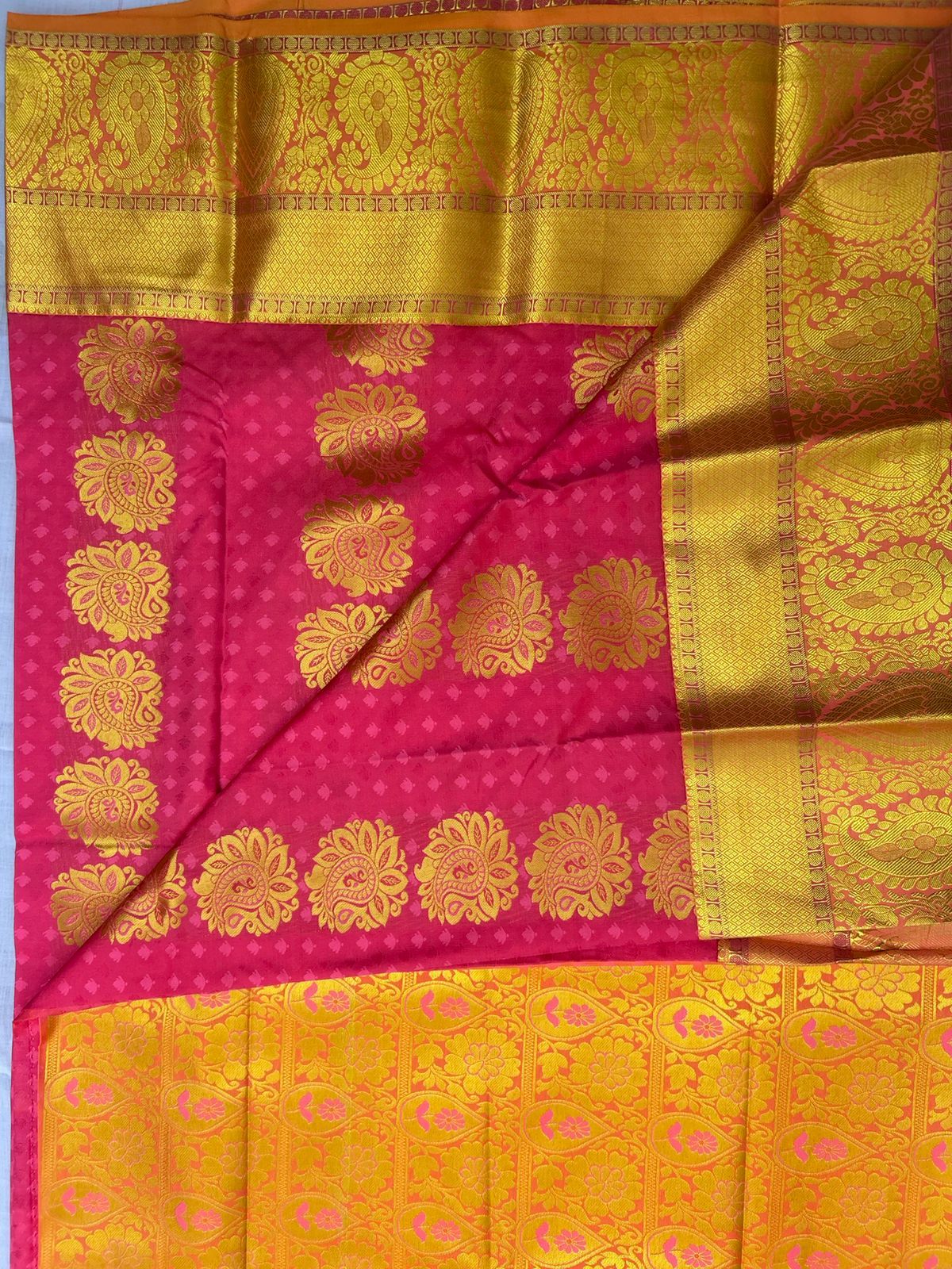 Pink and Yellow Banarasi Silk Saree With Blouse Piece