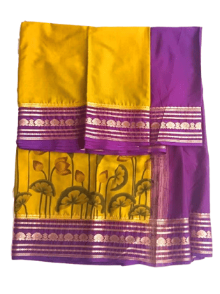  Yellow and Purple Floral Saree with Blouse Piece