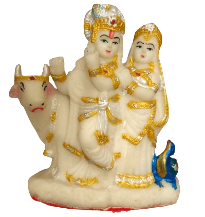 Nandi Gold"s Radha Krishna Idol with Cow For Home Decor |Pooja |Pack of 2