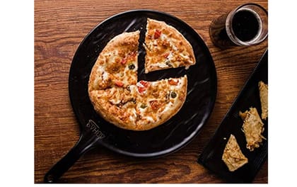 ABHAS®Pure Melamine Black Round Serving Platter for Snacks, Pizza Serving Platter with Handle for Dining, Party