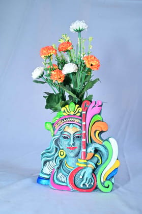 Flute Playing Lord Krishna in Terracotta with Flower Pot Flute Playing Lord Krishna in Terracotta with Flower Pot