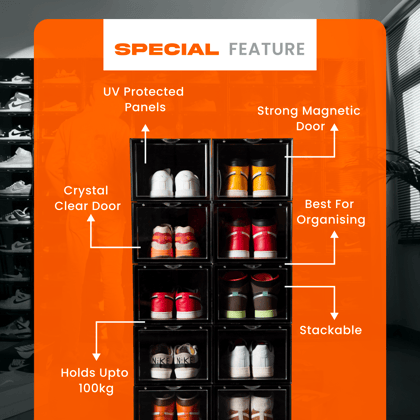 SNEAKARE Shoe Storage Organizer, Set of 2 Heavy-Duty Sneaker Box, Stackable Storage Box with Magnetic Closure