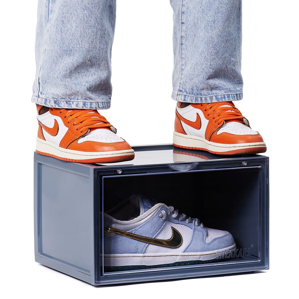 SNEAKARE Plastic Shoe Storage Organizer Nardo Grey Heavy-Duty Stackable Sneaker Box With Magnetic Closure, Easy Installation Foldable Multipurpose Large Storage Box, Fits Size UK14