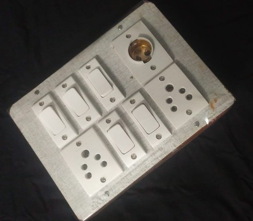 Switchboard with 2 Sockets, 5 Switches and 1 Bulb Holder