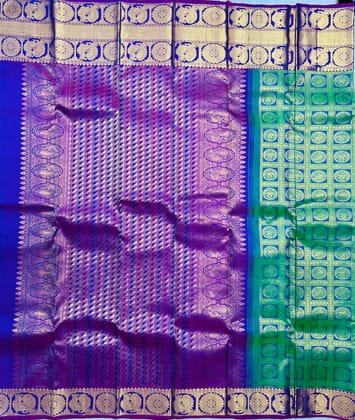  Purple and Green Kanchipuram Silk Saree With Zari Work