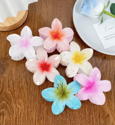 FIABLE COLLECTION 3 Pcs Large Glossy Plumeria Flower Hair Clutcher Hair Claw Hair Claw  (Multicolor)