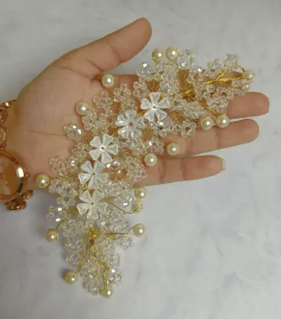 FIABLE COLLECTION Tiara Diamond Studded Bridal Wedding Hair Clip Accessories/Hair Pins/Hair band Hair Accessory Set (Gold)