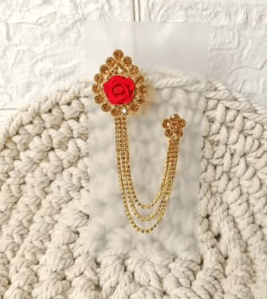Fiable collecton Red Pearl Toned Rose Golden Chain Pin Brooch Brooch (Gold)