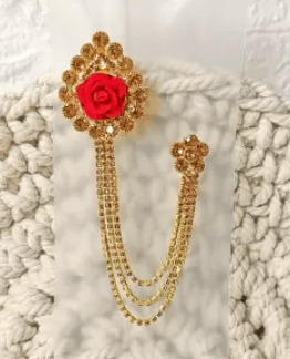 Fiable collecton Red Pearl Toned Rose Golden Chain Pin Brooch Brooch  (Gold)
