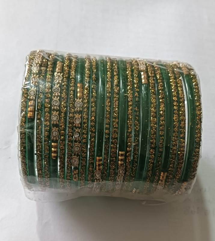 Green Glass Bangles with Golden Rhinestones - Bangles & Bracelets | Buy online on ZillyBuy