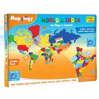 Mapology Combo: Map Puzzle of India and World with Capitals and Flags of Countries