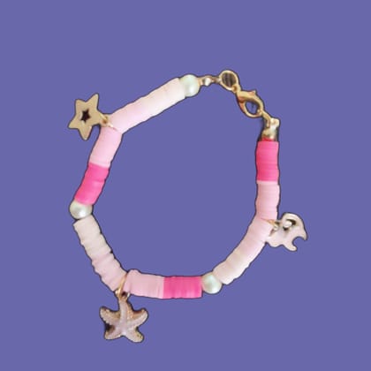 Pink and White Beaded Bracelet with Gold Star Charm Pink and White Beaded Bracelet with Gold Star Charm