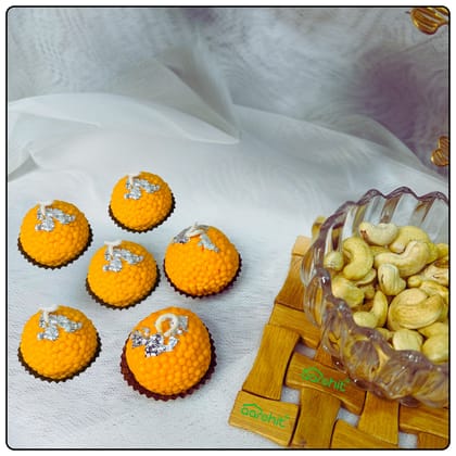 Motichur Ladoo Candles Set of 6 Handmade, Hand Poured, Motichur Laddoo Design, 100% Pure Soy Wax, Unscented, Decorative Mithai Candle (Pack of 6)