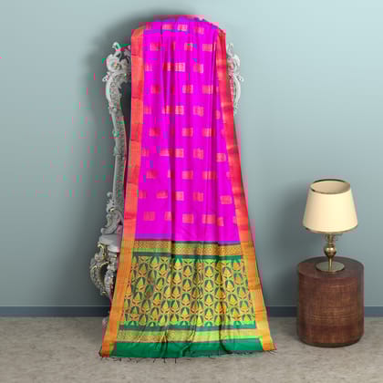 Pink and Green Pure soft Silk Saree With Blouse Piece