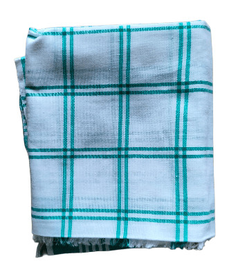 Green and White Checked Cotton Bath Towel