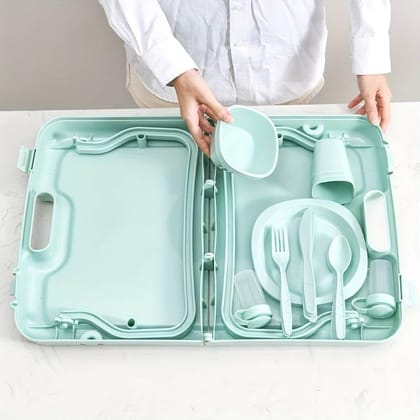 Camping Cutlery Set, Portable Cutlery Set, Outdoor Travel Cutlery, Picnic Set, Camping Tableware Set with Spoon, Fork, Knife, Clip, Plate for Picnic, Hiking, Camping for 4