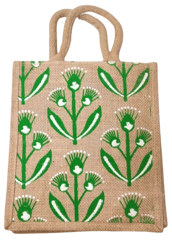 Hand-painted Floral Jute Tote Bag/Lunch Bag | MultiPurpose Use