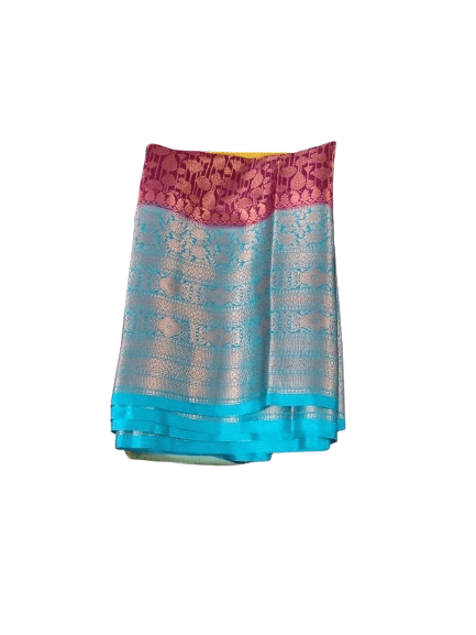 Pink and Blue Kanchipuram Silk Saree With Blouse