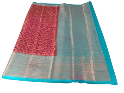 Pink and Blue Kanchipuram Silk Saree With Blouse Pink and Blue Kanchipuram Silk Saree With Blouse