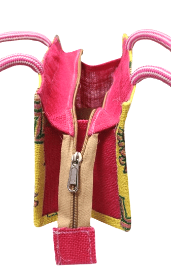 Yellow and Pink Jute Bag /Hand Bag/Side Bag with Printed