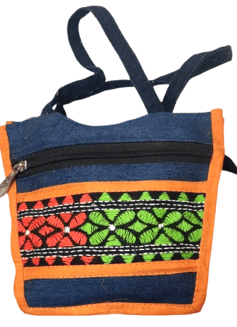 Denim Sling Bag with Colorful Embroidery For Women