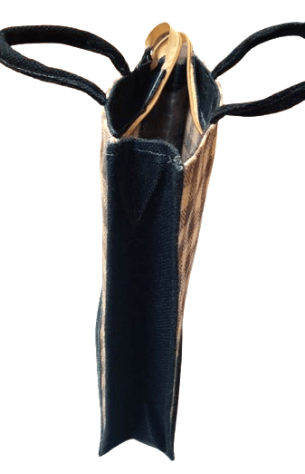 Jute Check Pattern Tote Bag with Black Trim