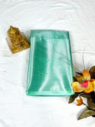 light mint green Silk Saree With Silver Zari Border light mint green Silk Saree With Silver Zari Border