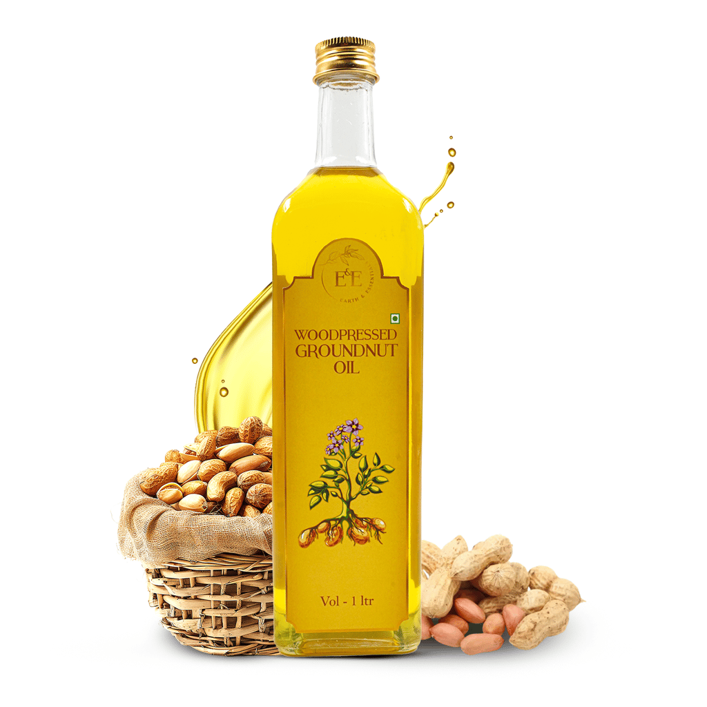 Earth and Essentials Woodpressed Groundnut Oil (1000ml) | Kachi Lakdi Ghani Mungfali Tel | 100% Pure & Unrefined | Rich in Healthy Fats & Antioxidants | Boost Immunity | Indian Cooking | Glass Bottle