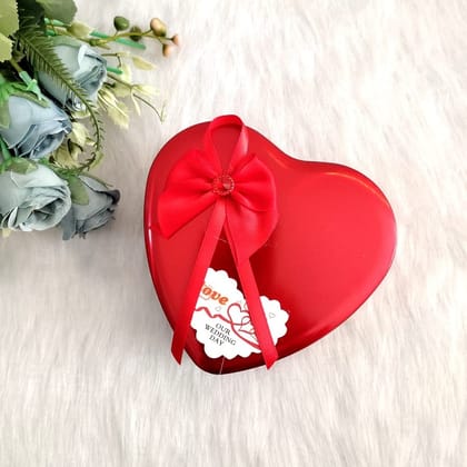  Red heart-shaped box with a teddy bear and roses