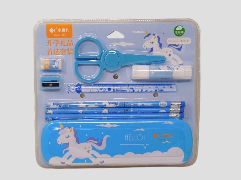  Children's Stationery Set, Unicorn Themed, 7 Pieces, in Blue Case