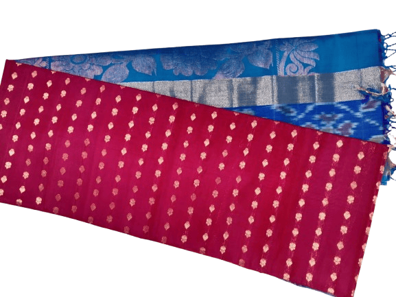 Pink and Blue Saree with Blouse Piece - Sarees | Buy online on ZillyBuy