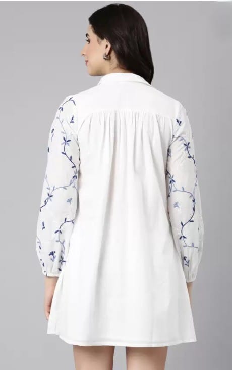 Best Women White Embroidered A-Line Shirt Dress 2025 at ShopCircuit | ONDC