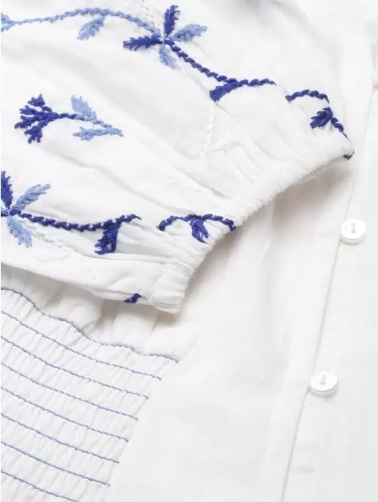 Best Women White Embroidered A-Line Shirt Dress 2025 at ShopCircuit | ONDC