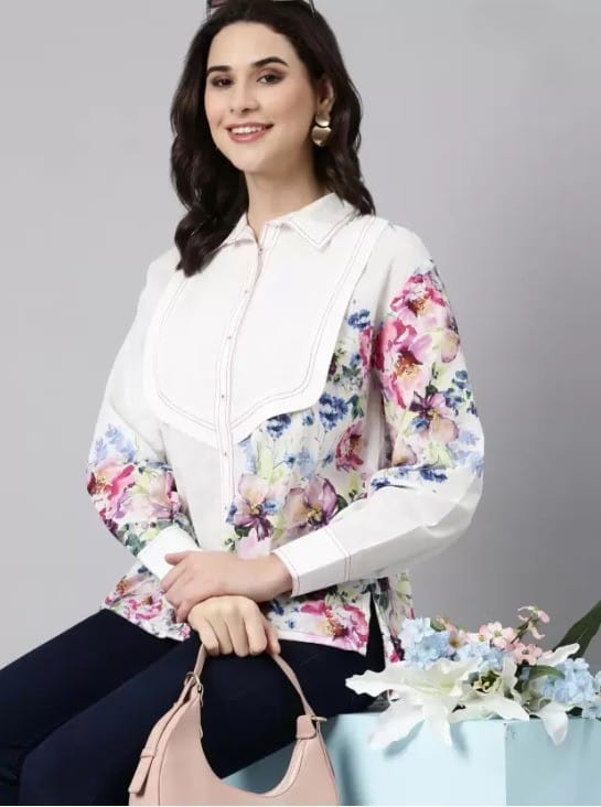 Affordable Women Women's Floral Printed White Shirt 2025 at ShopCircuit | ONDC