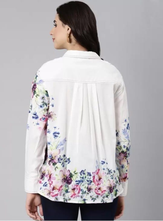 Affordable Women Women's Floral Printed White Shirt 2025 at ShopCircuit | ONDC