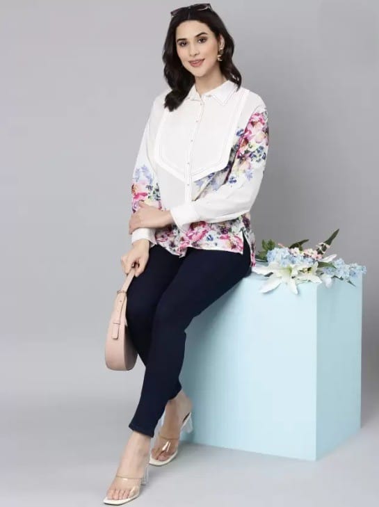 Affordable Women Women's Floral Printed White Shirt 2025 at ShopCircuit | ONDC