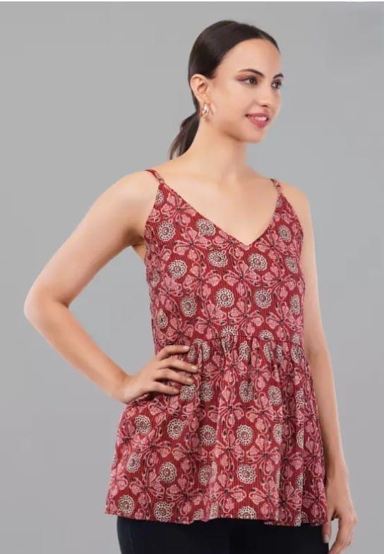 Luxurious Women Women's Sleeveless Printed Cotton A-Line Top 2025 at ShopCircuit | ONDC