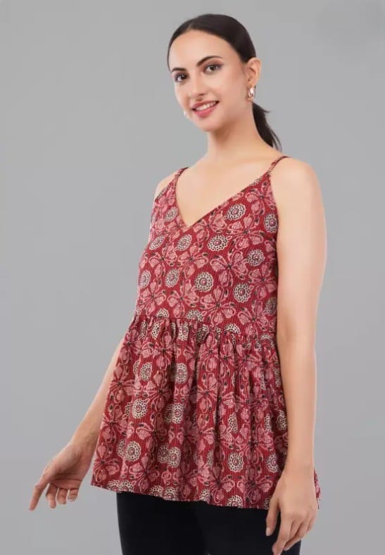 Luxurious Women Women's Sleeveless Printed Cotton A-Line Top 2025 at ShopCircuit | ONDC