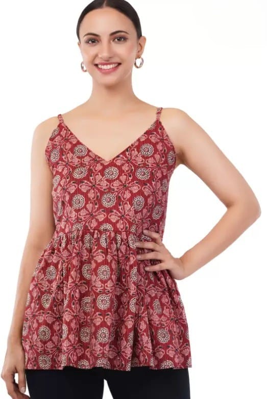 Luxurious Women Women's Sleeveless Printed Cotton A-Line Top 2025 at ShopCircuit | ONDC