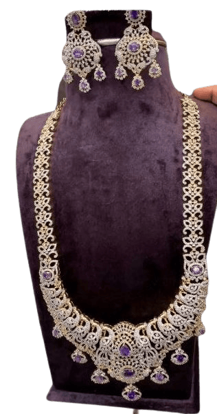 Haram  with earrings Set with Purple Stones