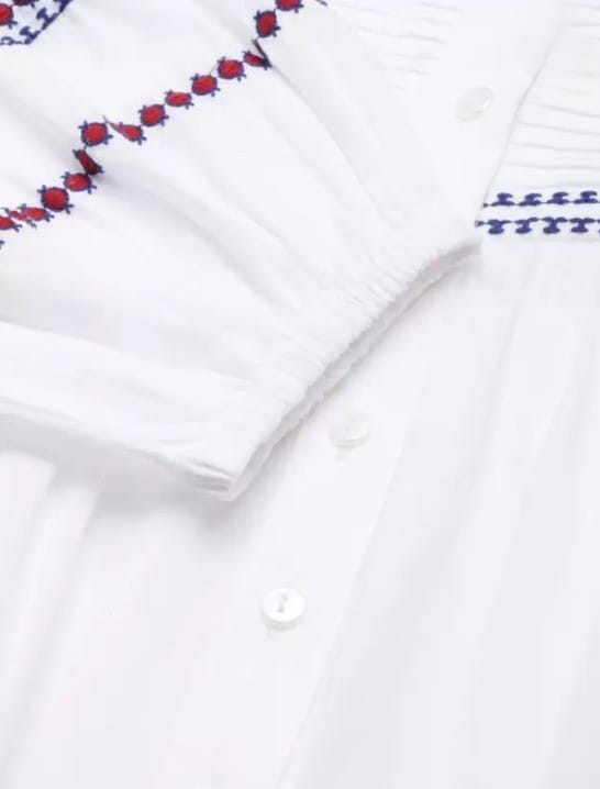 Stylish Women Women's White Embroidered Cotton Kurta with Mandarin Collar and 3/4th Sleeves 2025