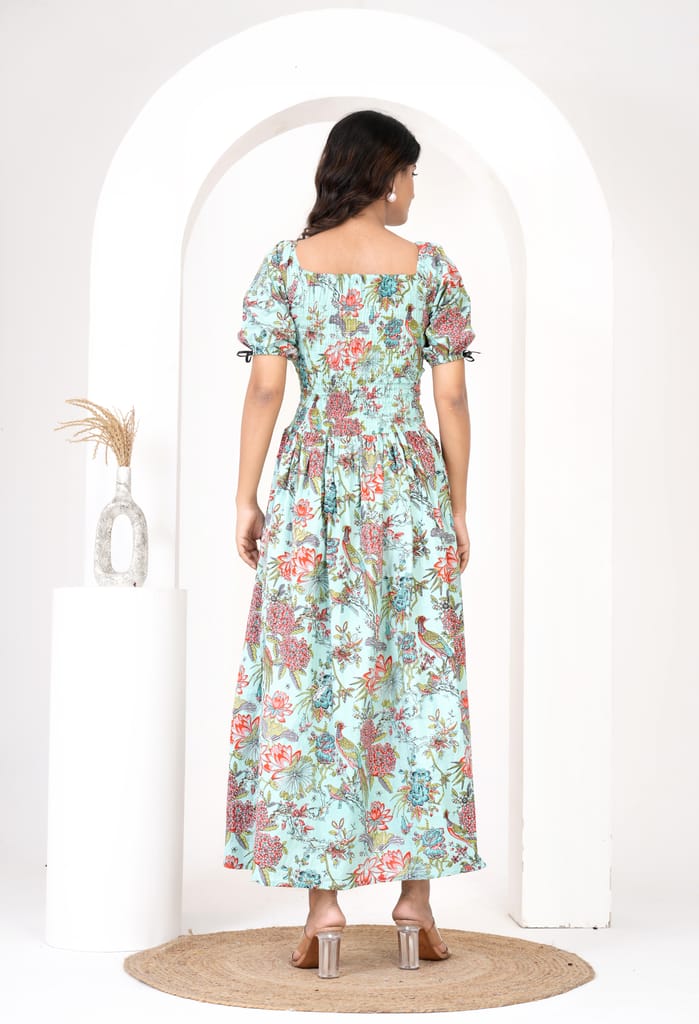 Chic Women Women's Floral Print Smocked Waist Maxi Dress 2025 at ShopCircuit | ONDC