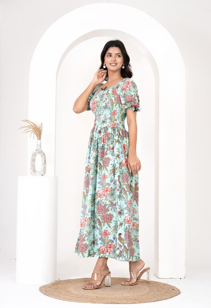 Chic Women Women's Floral Print Smocked Waist Maxi Dress 2025 at ShopCircuit | ONDC