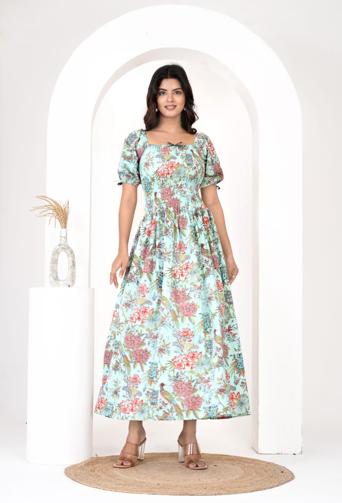 Chic Women Women's Floral Print Smocked Waist Maxi Dress 2025 at ShopCircuit | ONDC