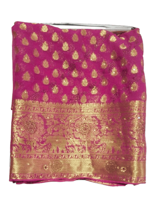 Pink Saree With Golden Zari Border Pink Saree With Golden Zari Border